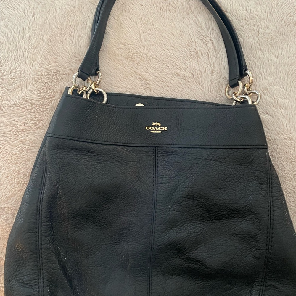 Coach Black Leather ‘Hallie’ Shoulder Bag. Used, excellent condition.